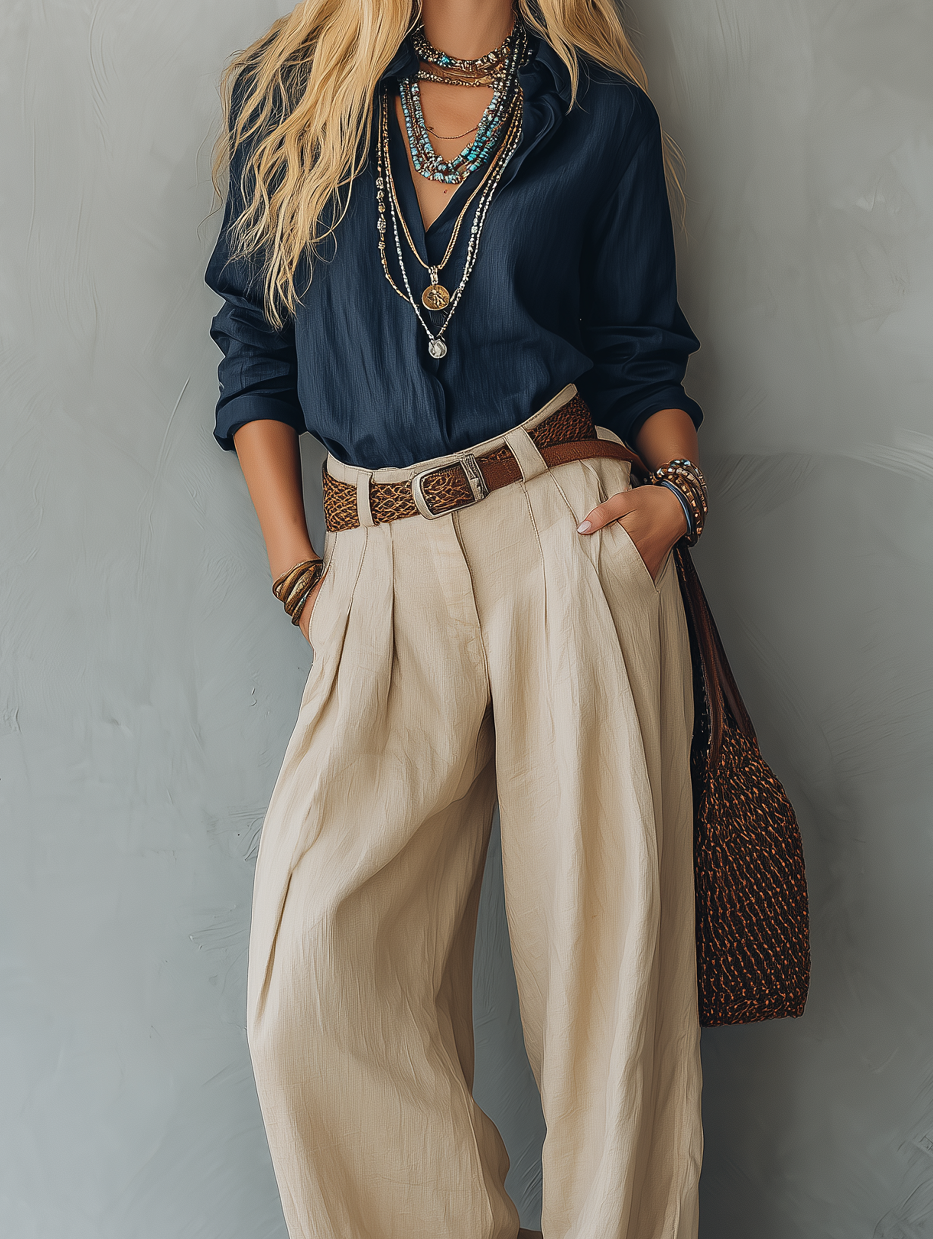 Women's Khaki Linen Long Sleeve Trousers – ModClo