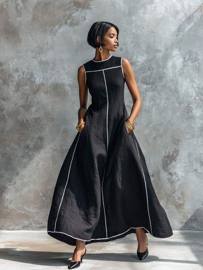 Women's Linen Round Neck Sleeveless Maxi Dress – ModClo