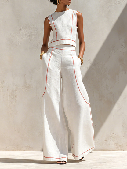 Women's Linen Blend Contrast Trouser Set – ModClo