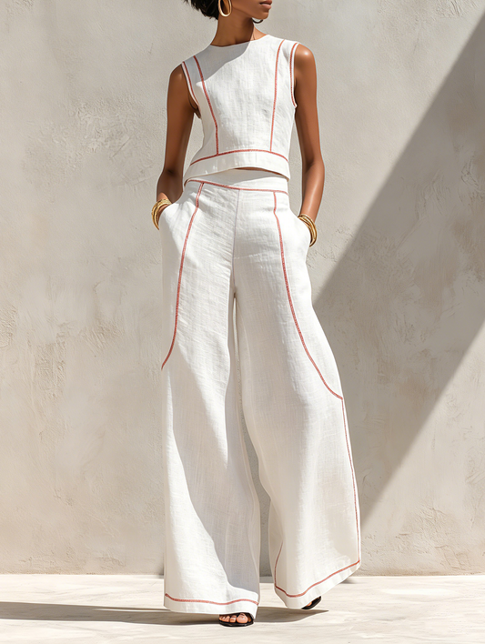 Women's Linen Blend Contrast Trouser Set – ModClo