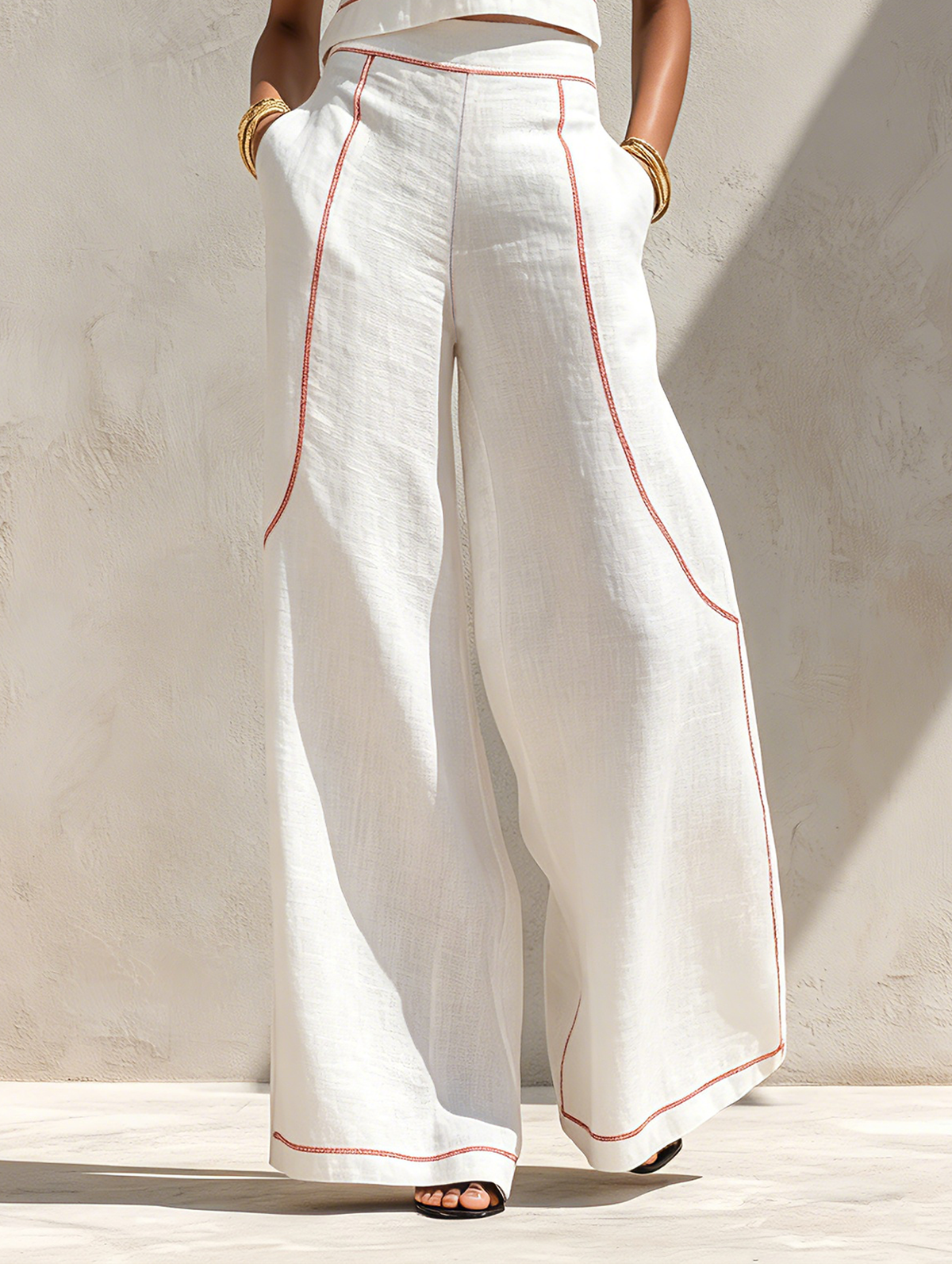 Women's Linen Blend Contrast Trouser Set – ModClo