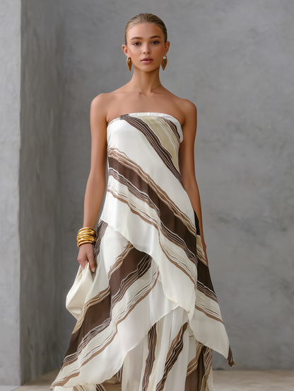 Women's White Chiffon Strapless Sleeveless Maxi Dress – ModClo