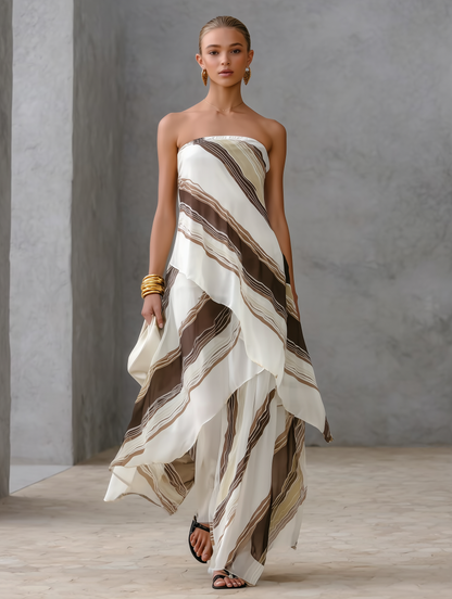 Women's White Chiffon Strapless Sleeveless Maxi Dress – ModClo