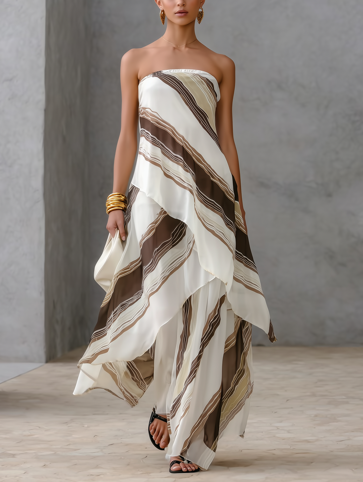 Women's White Chiffon Strapless Sleeveless Maxi Dress – ModClo