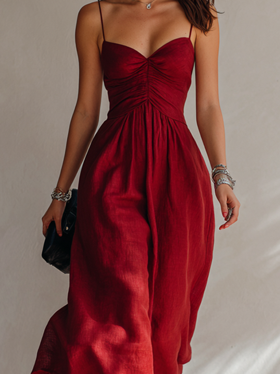 Women's Linen Ruched Midi Dress – ModClo