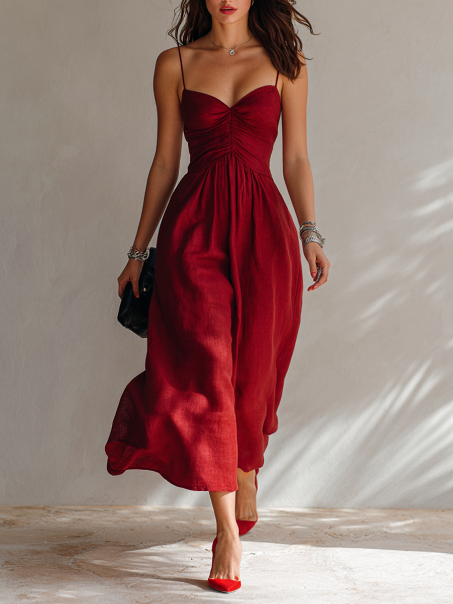 Women's Linen Ruched Midi Dress – ModClo
