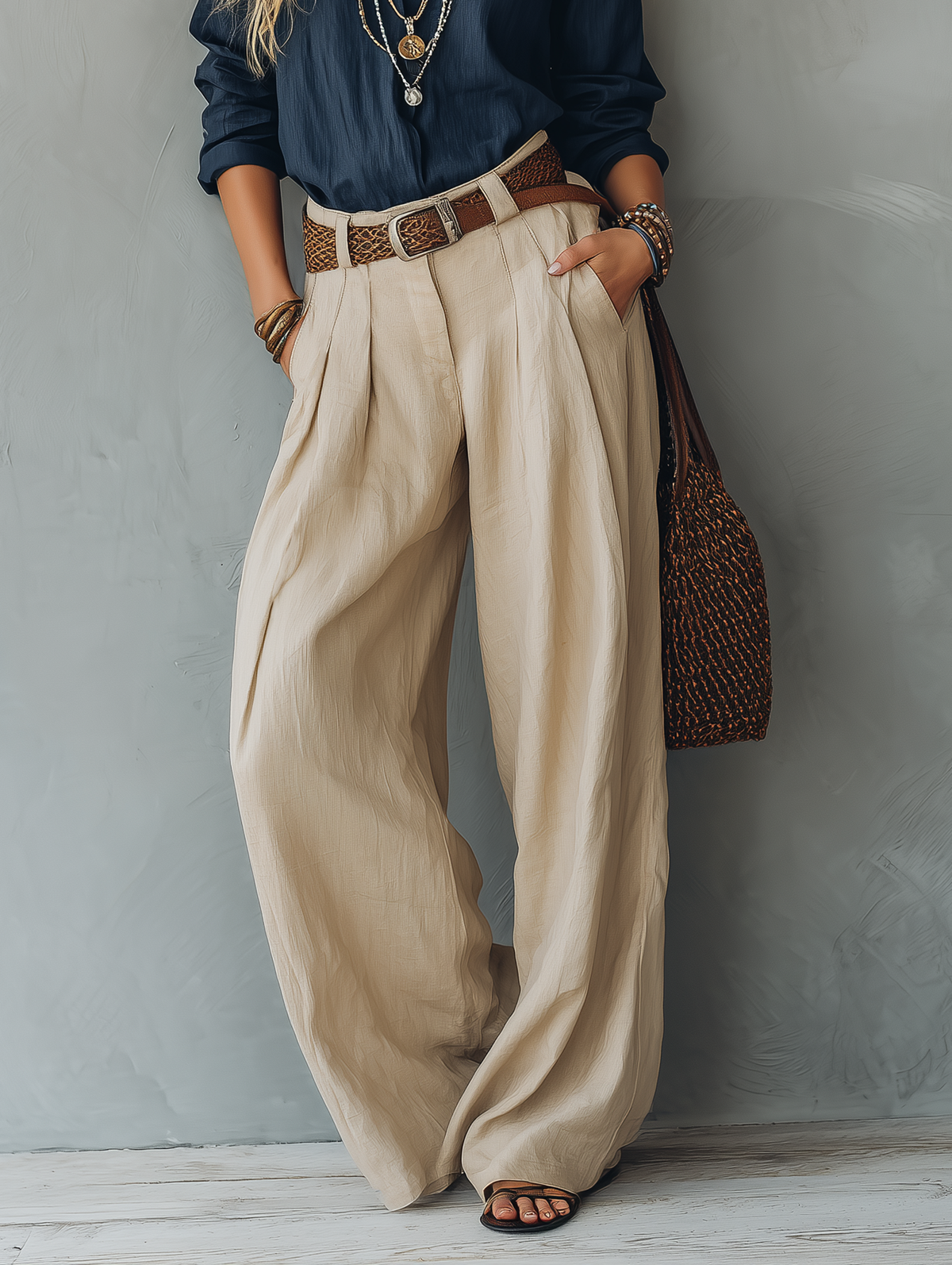 Women's Khaki Linen Trousers – ModClo
