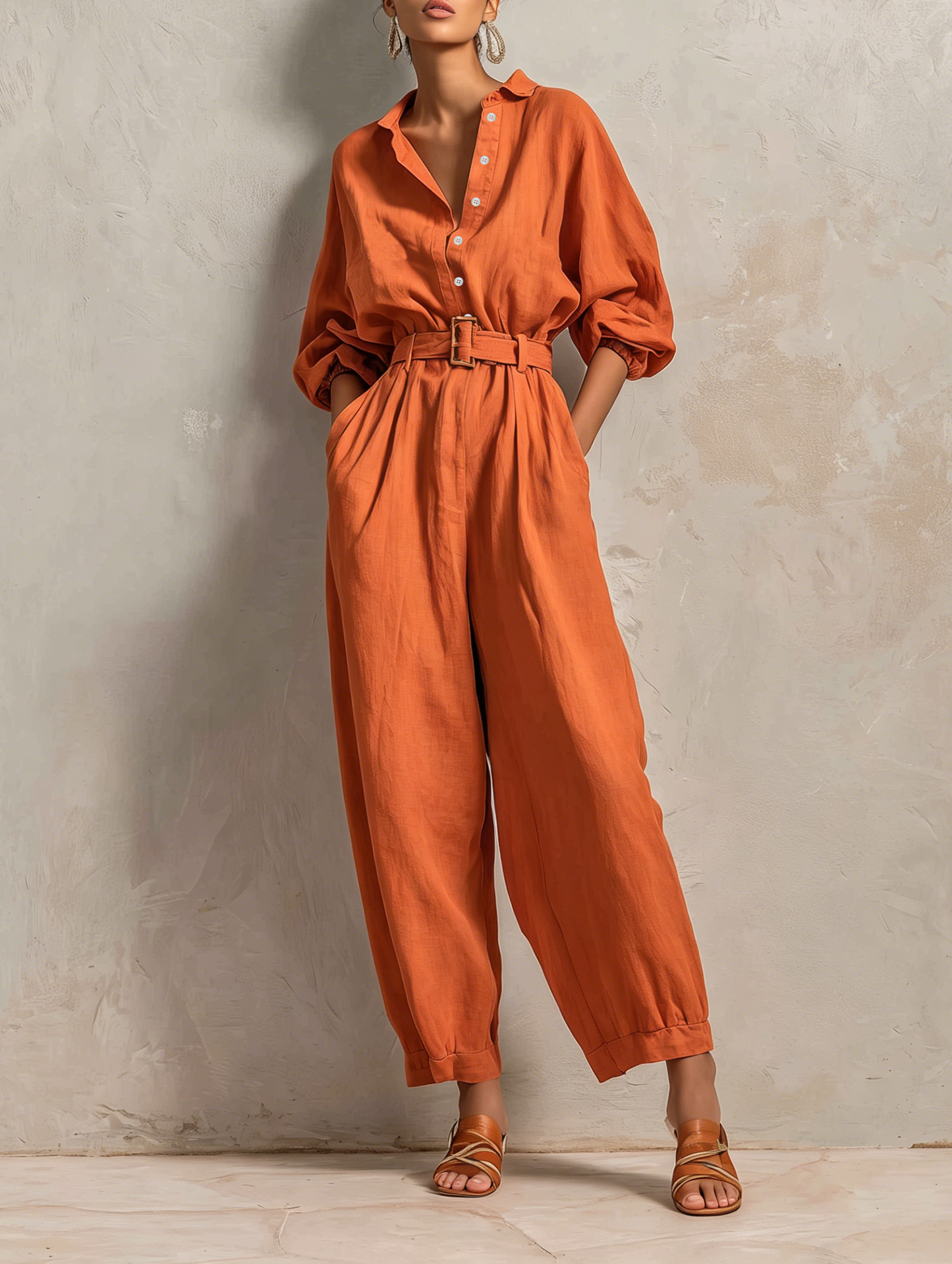 Women's Linen Cotton Belt Jumpsuit – ModClo