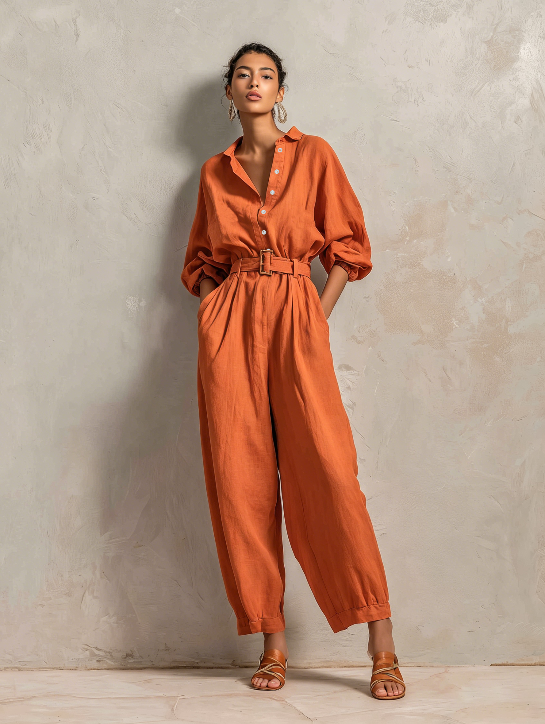 Women's Linen Cotton Belt Jumpsuit – ModClo