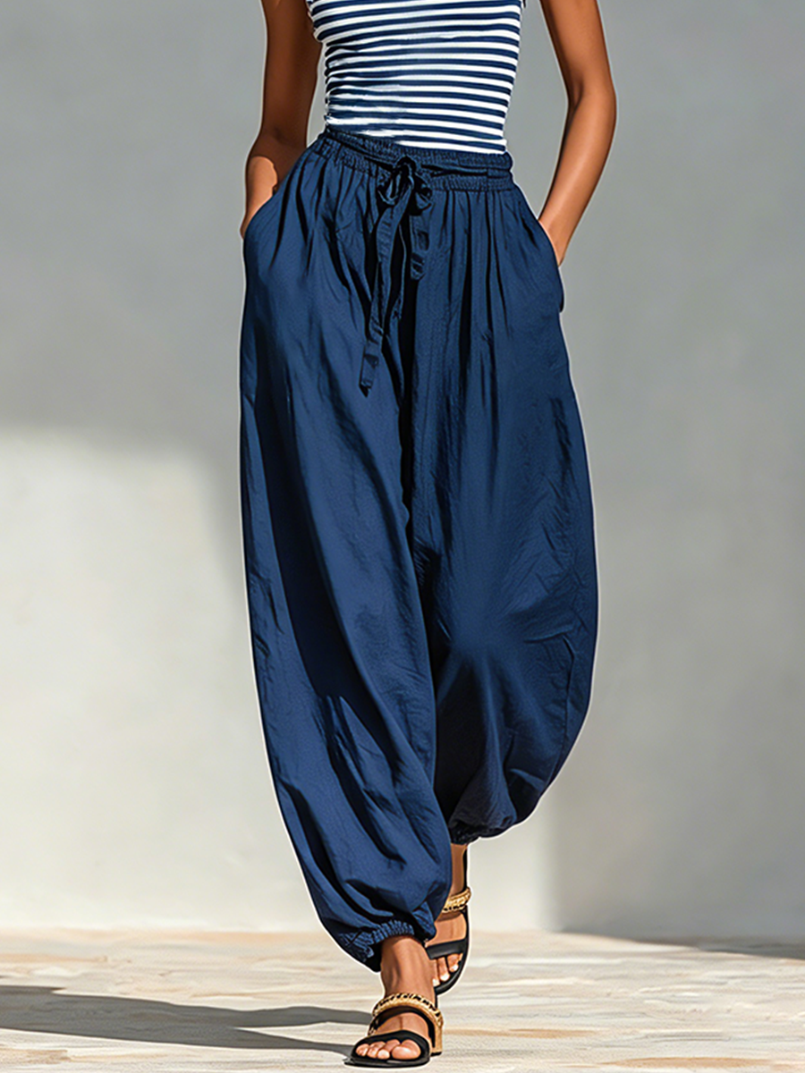 Women's White Cotton Square Neck Drawstring Two-Piece Set – ModClo