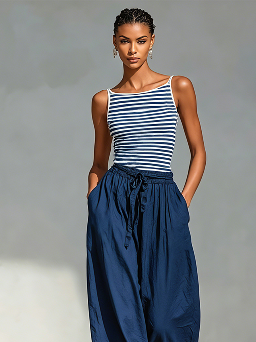 Women's White Cotton Square Neck Drawstring Two-Piece Set – ModClo