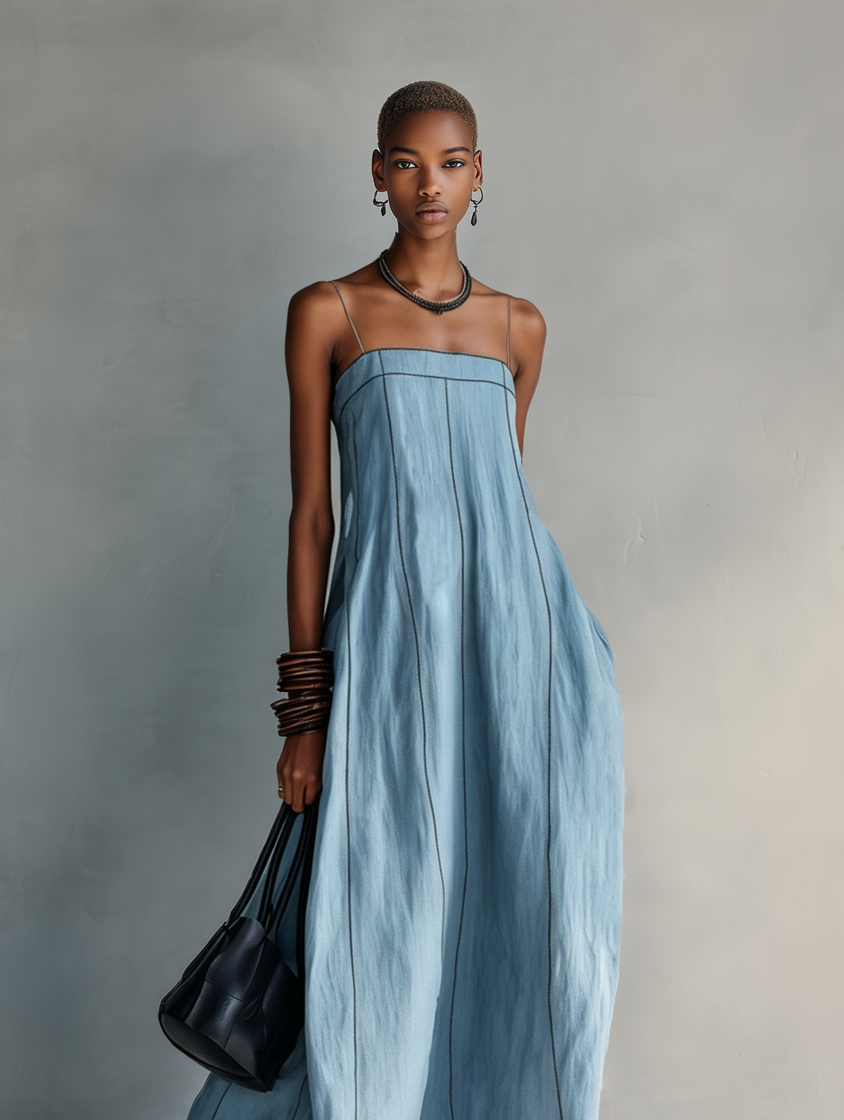 Women's Blue Linen Sleeveless Maxi Dress – ModClo