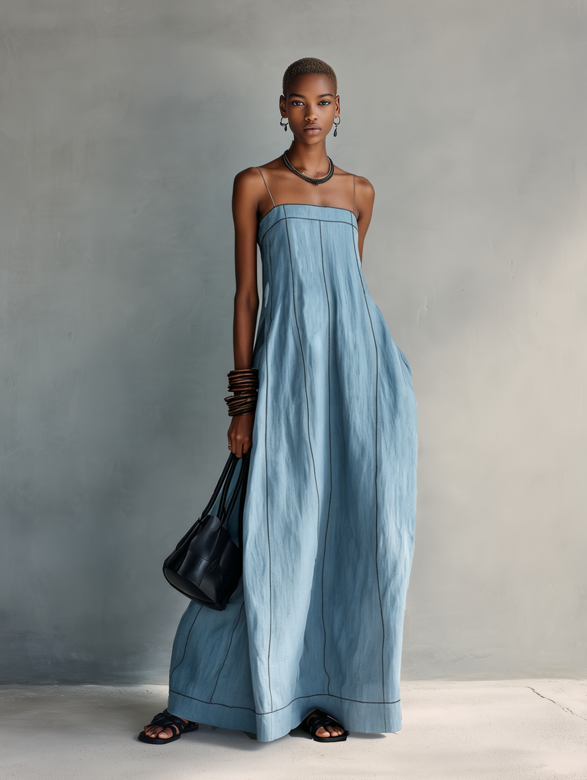 Women's Blue Linen Sleeveless Maxi Dress – ModClo