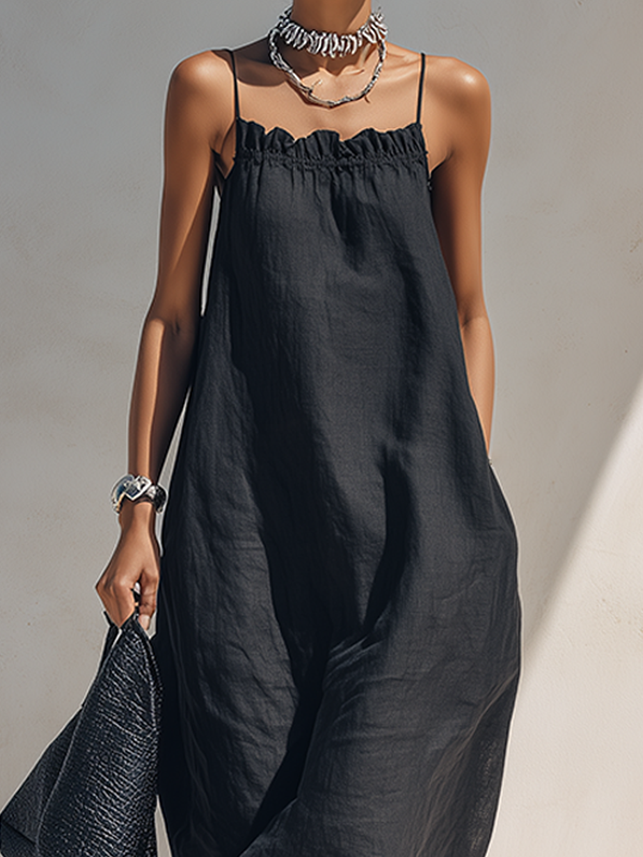 Women's Black Solid Ruffle Maxi Dress – ModClo