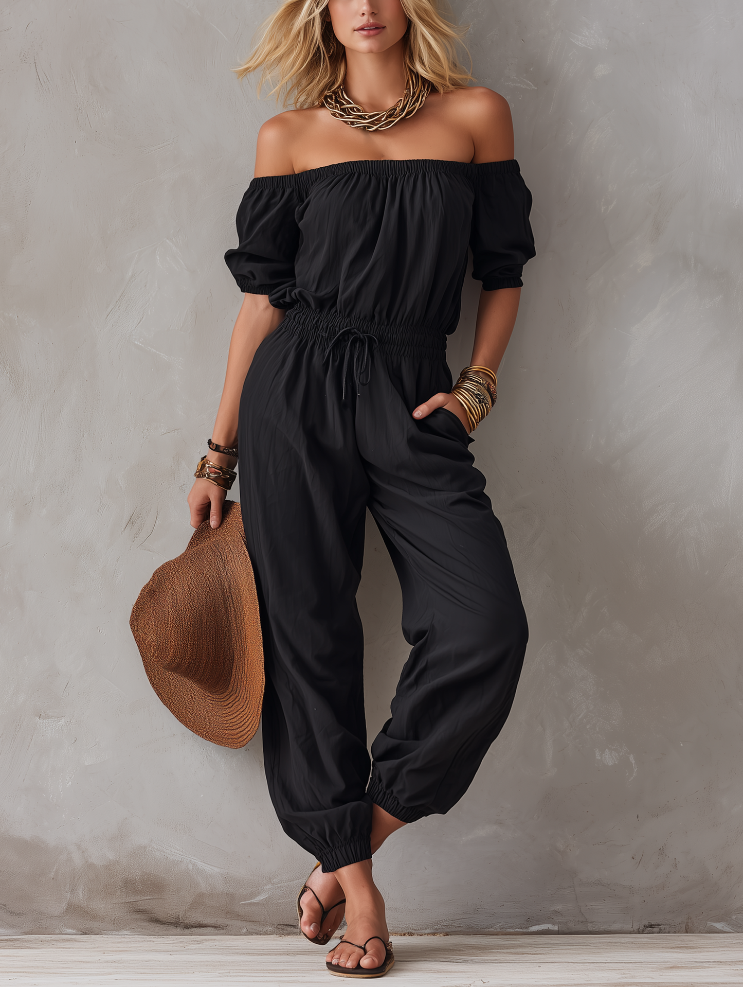 Women's Black Woven Sleeveless Jumpsuit – ModClo