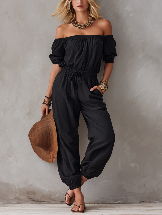 Women's Black Woven Sleeveless Jumpsuit – ModClo