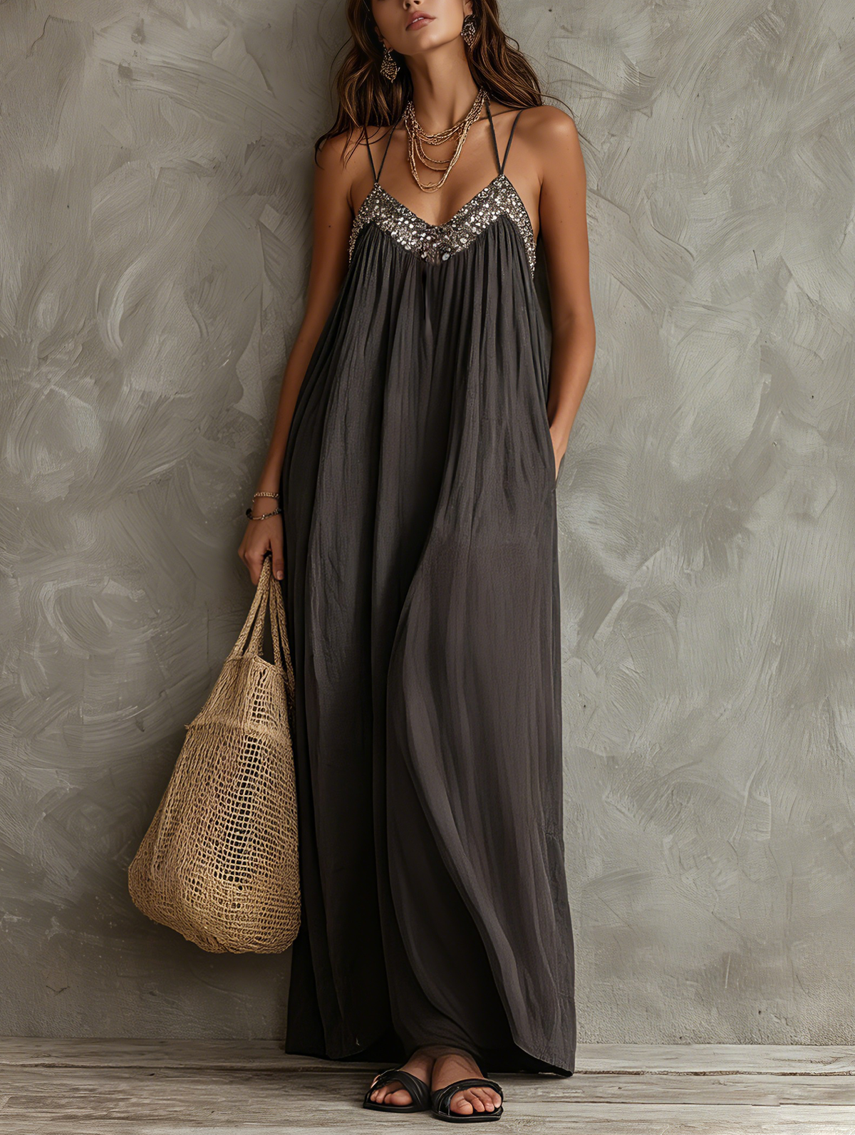 Women's Grey Woven Maxi Dress – ModClo