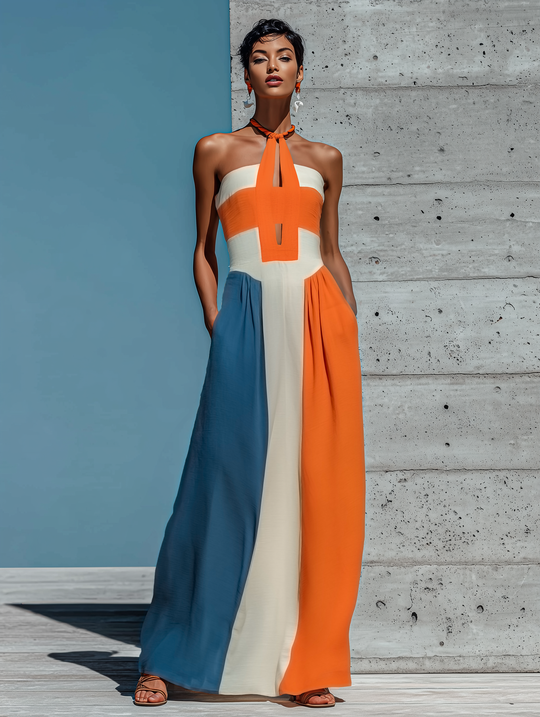 Women's White Halter Strapless Pleated Maxi Dress – ModClo