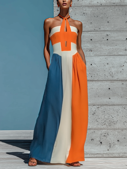 Women's White Halter Strapless Pleated Maxi Dress – ModClo