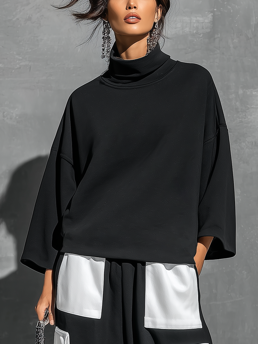 Women's Black Cotton High Neck Oversized Set – ModClo