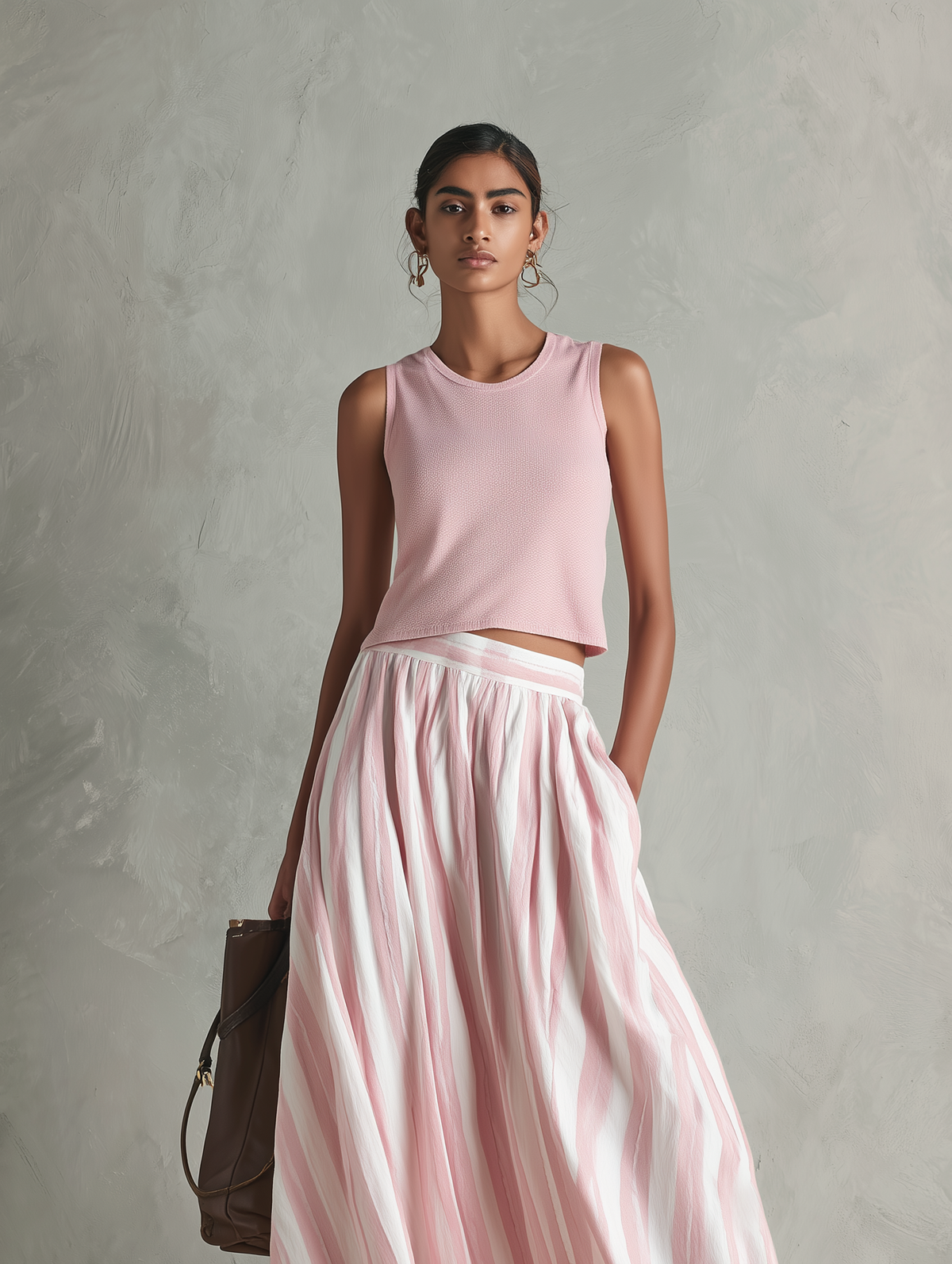 Women's Pink Knit Round Neck Sleeveless Maxi Skirt – ModClo