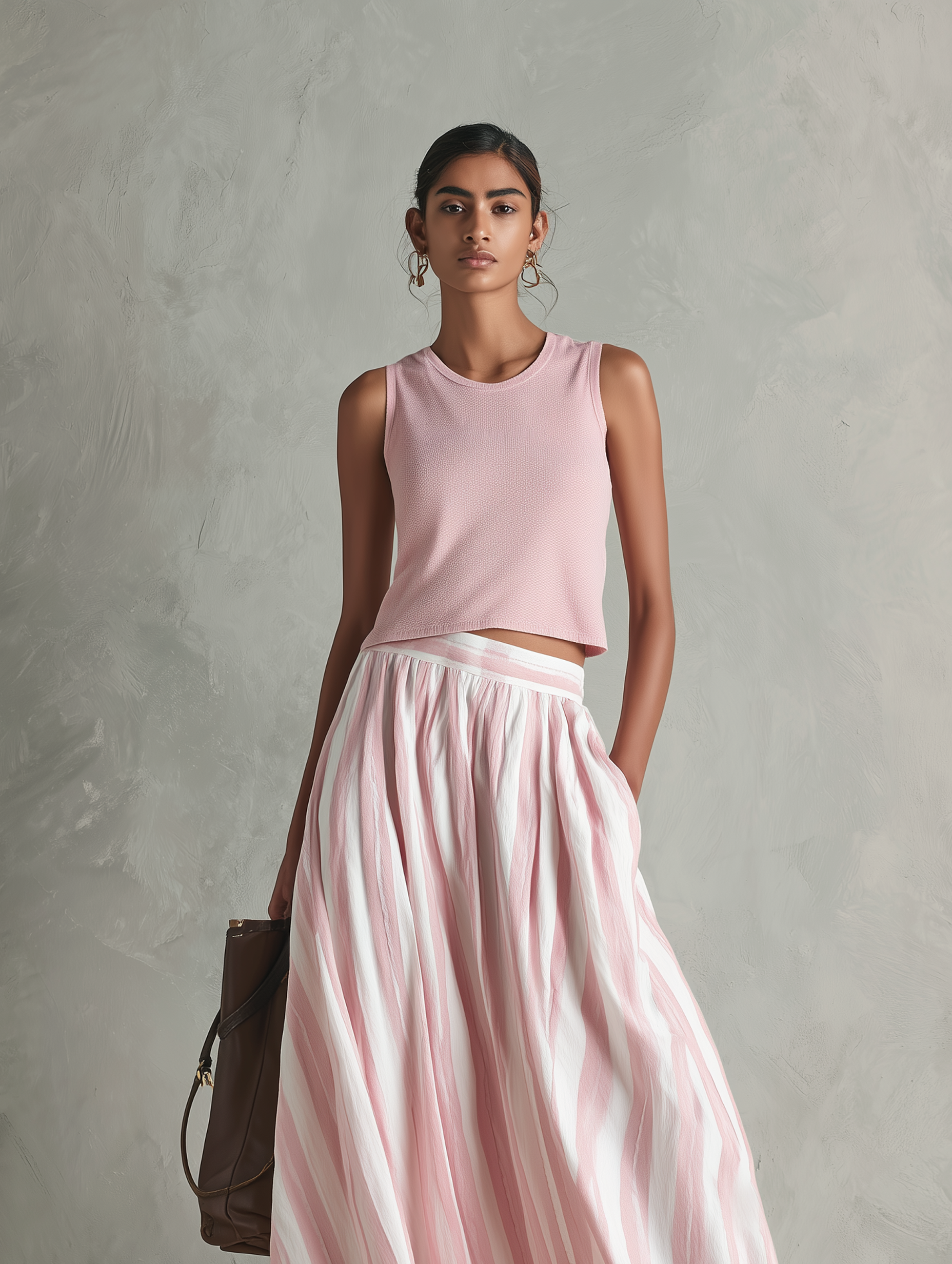 Women's Pink Knit Round Neck Sleeveless Maxi Skirt – ModClo