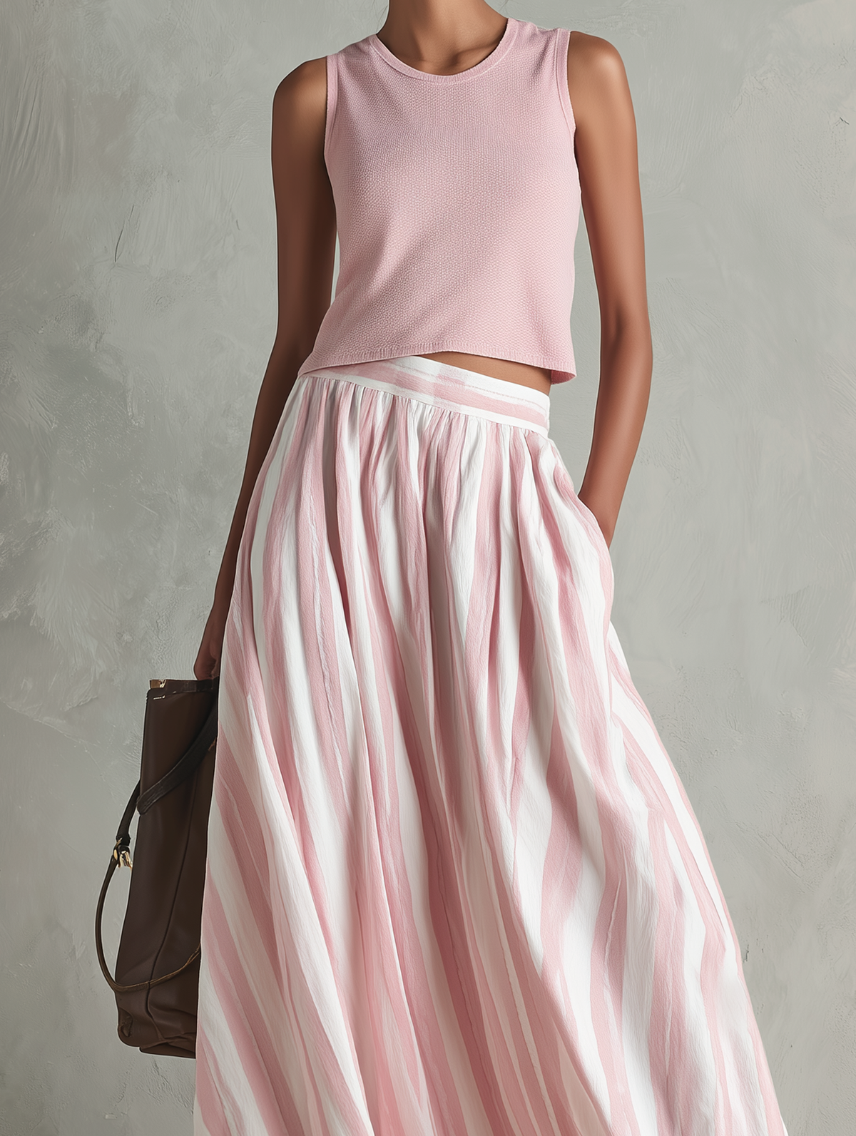 Women's Pink Knit Round Neck Sleeveless Maxi Skirt – ModClo