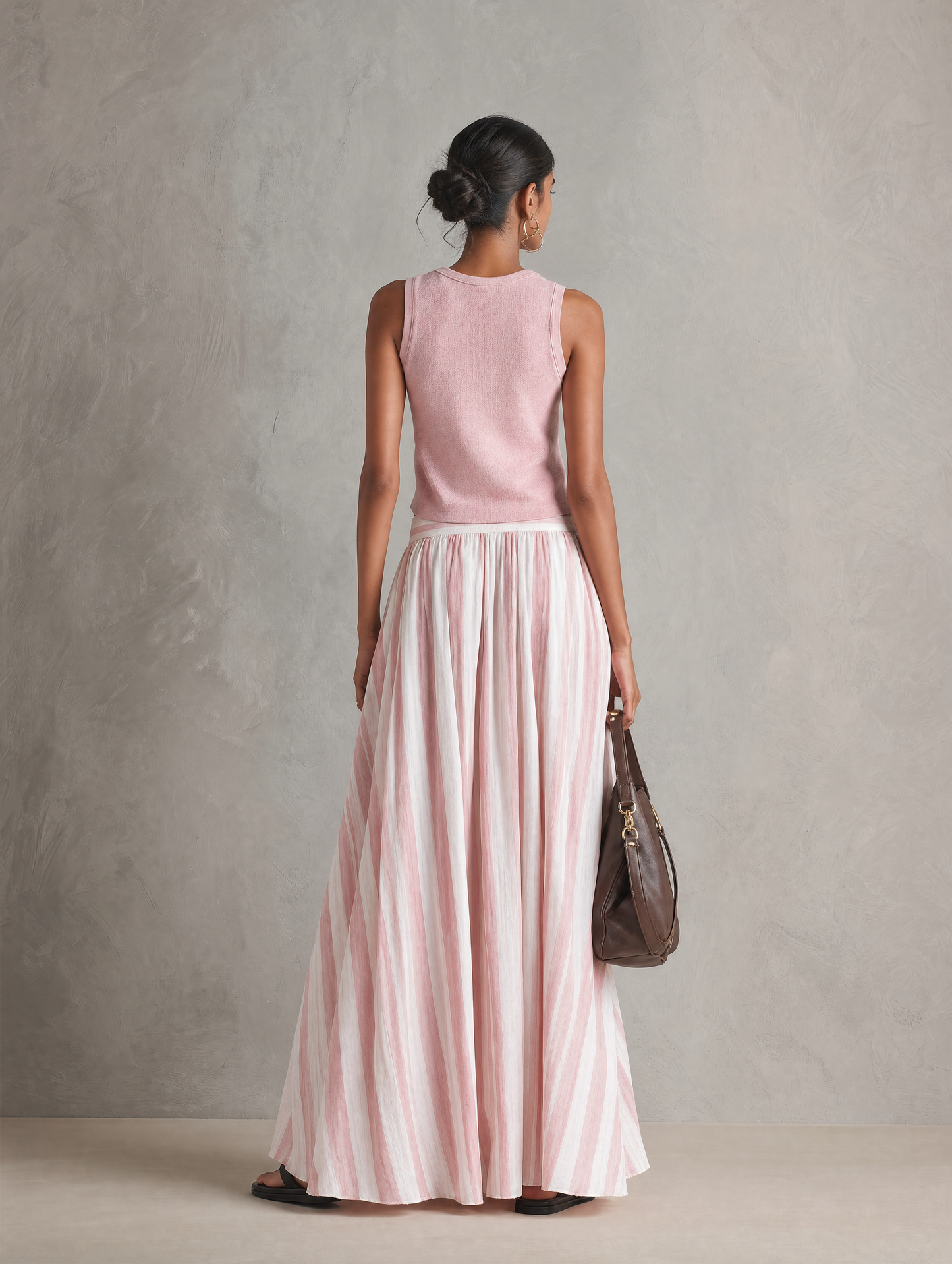Women's Pink Knit Round Neck Sleeveless Maxi Skirt – ModClo