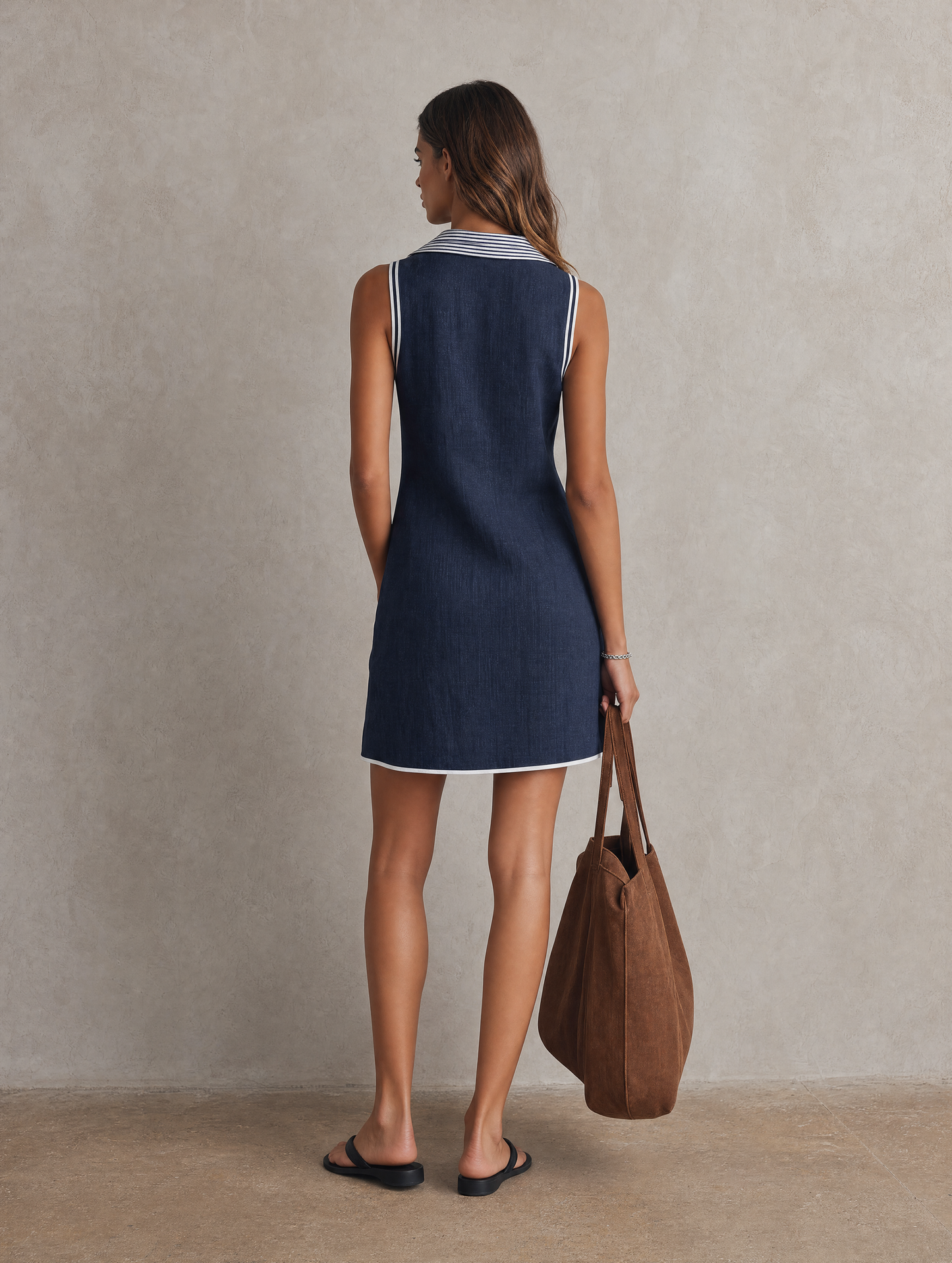 Women's Blue Linen Sleeveless Mini Dress – ModClo