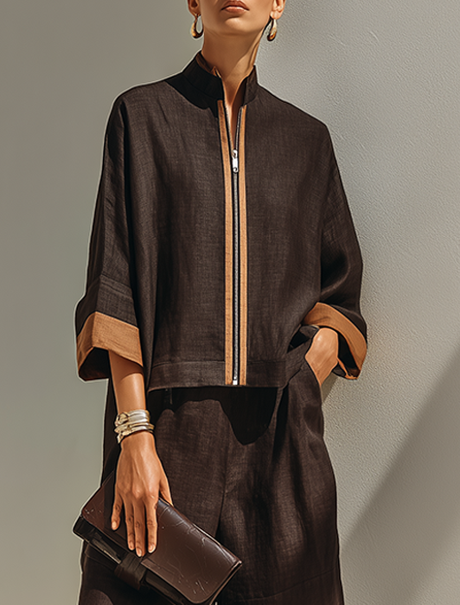 Women's Brown Linen Trouser Set – ModClo