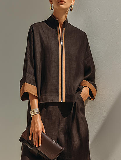 Women's Brown Linen Trouser Set – ModClo