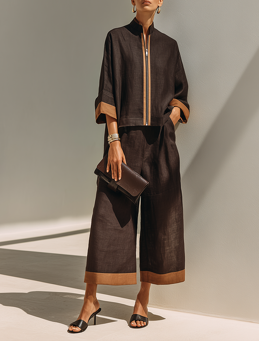 Women's Brown Linen Trouser Set – ModClo
