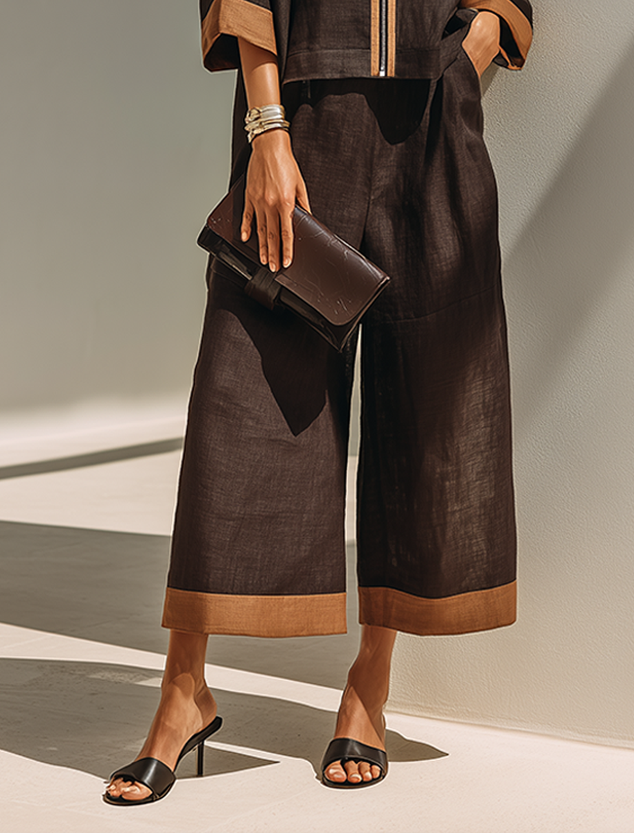 Women's Brown Linen Trouser Set – ModClo