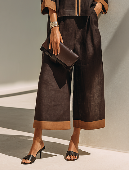 Women's Brown Linen Trouser Set – ModClo