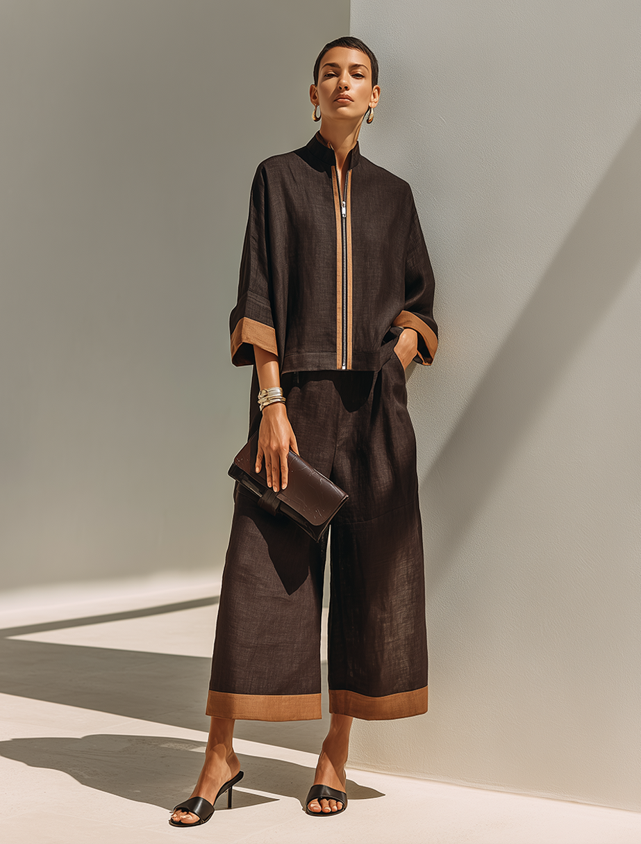 Women's Brown Linen Trouser Set – ModClo