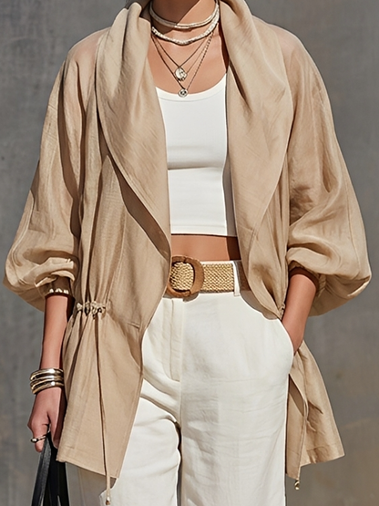 Women's Khaki Linen Lapel Oversized Jacket – ModClo