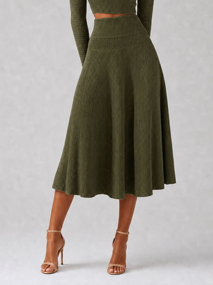 Women's Green Knit Long Sleeve Skirt Set – ModClo