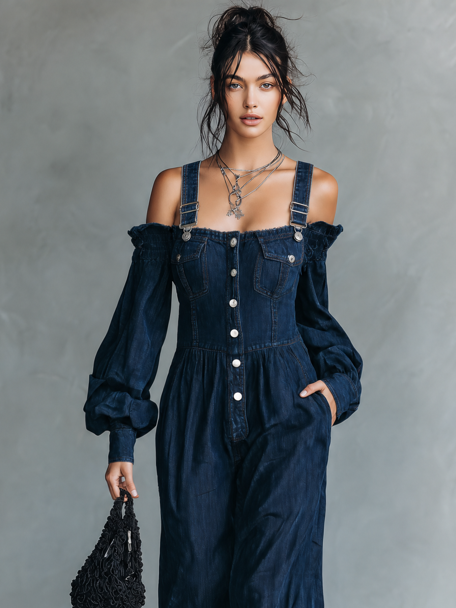 Women's Blue Denim Long Sleeve Jumpsuit – ModClo
