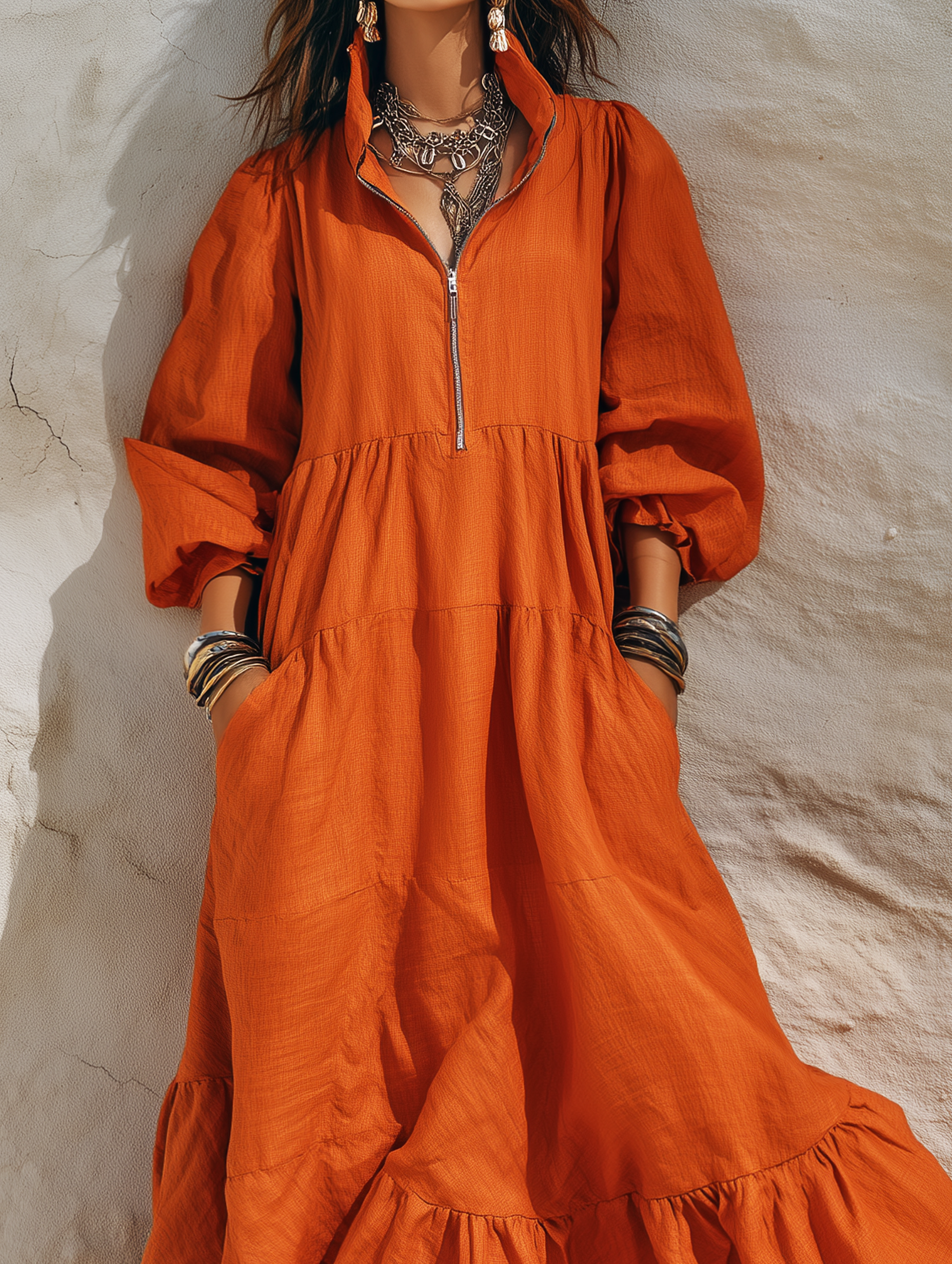 Women's Orange Linen Maxi Dress – ModClo