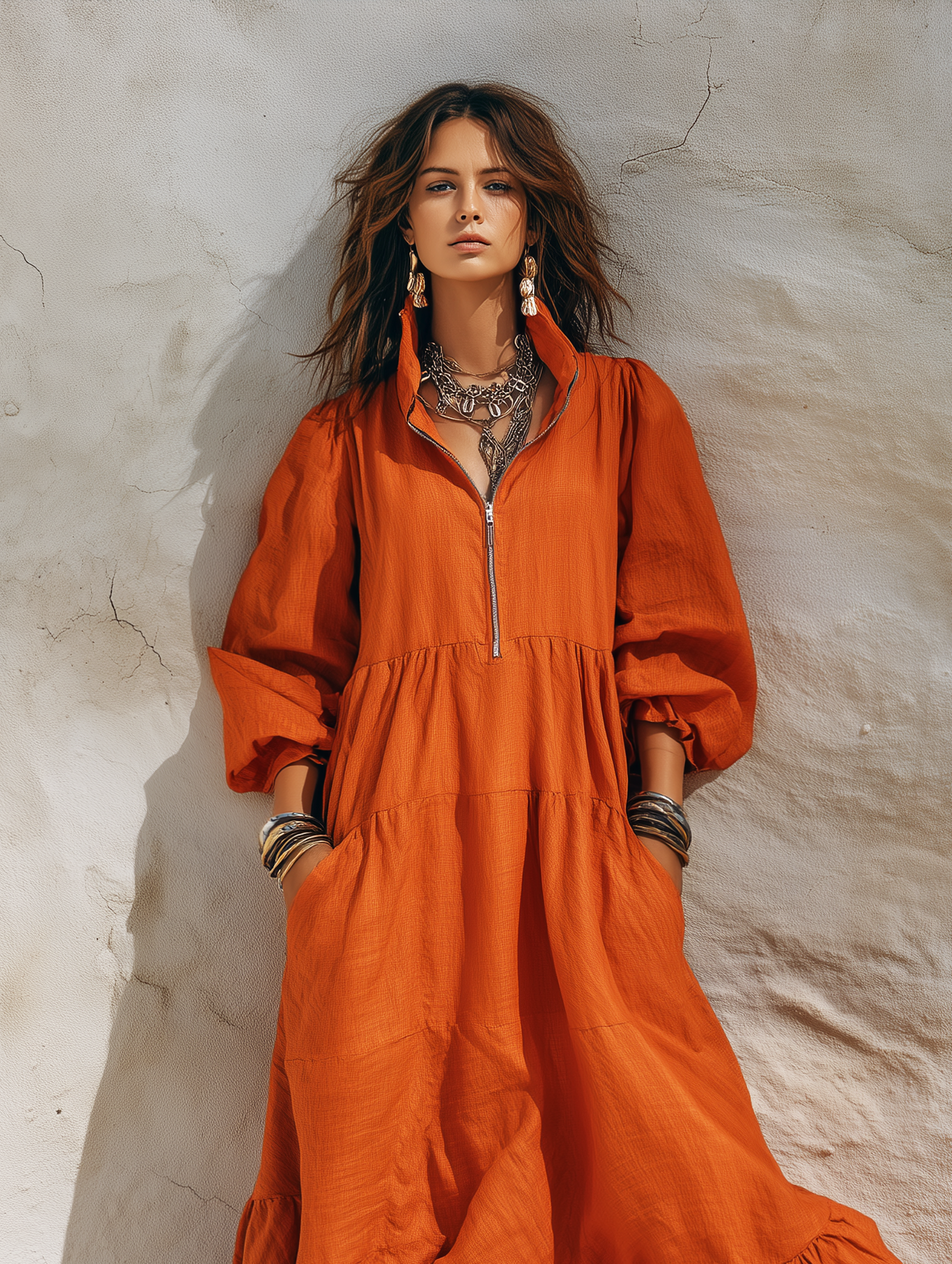 Women's Orange Linen Maxi Dress – ModClo