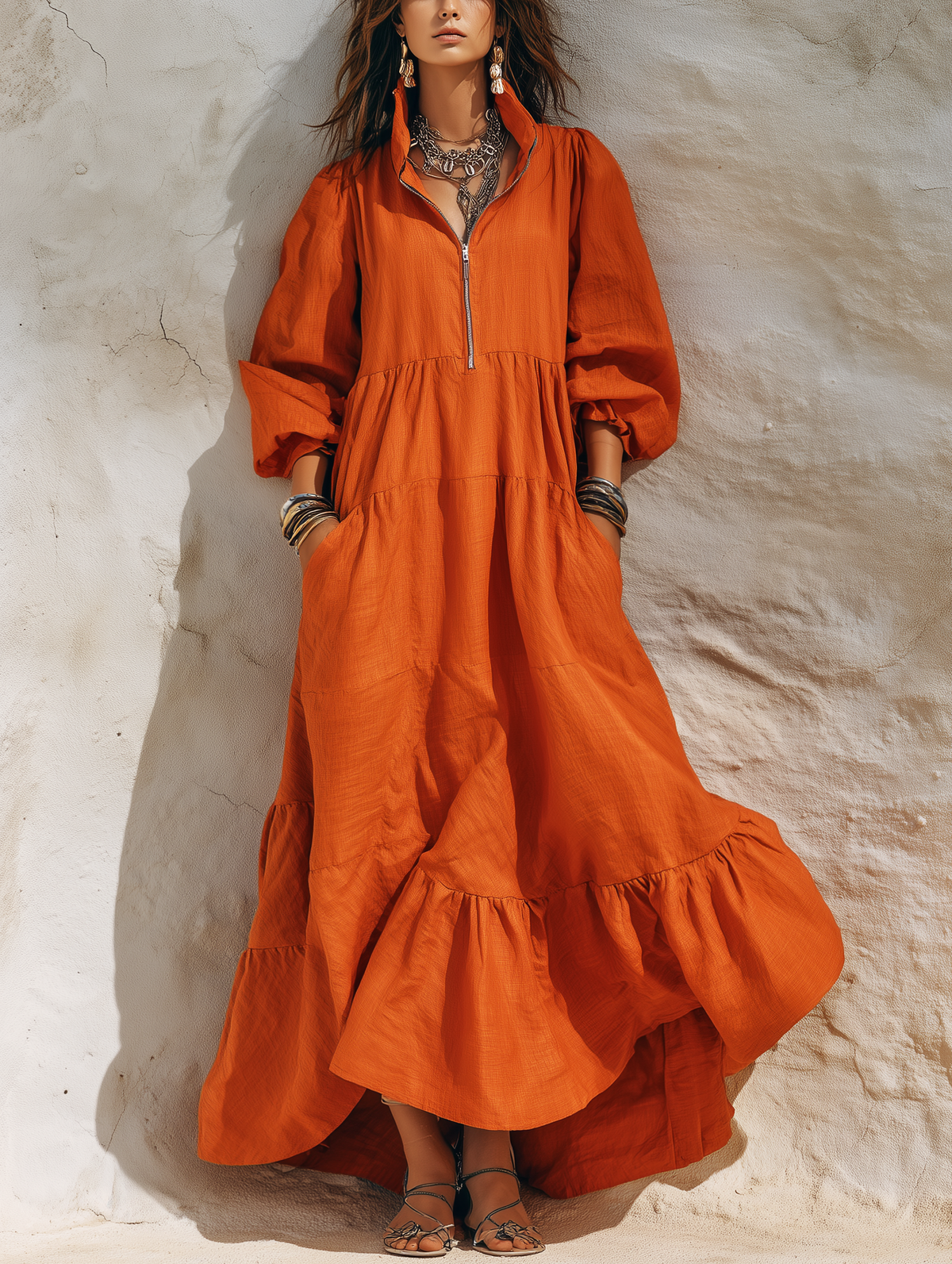 Women's Orange Linen Maxi Dress – ModClo