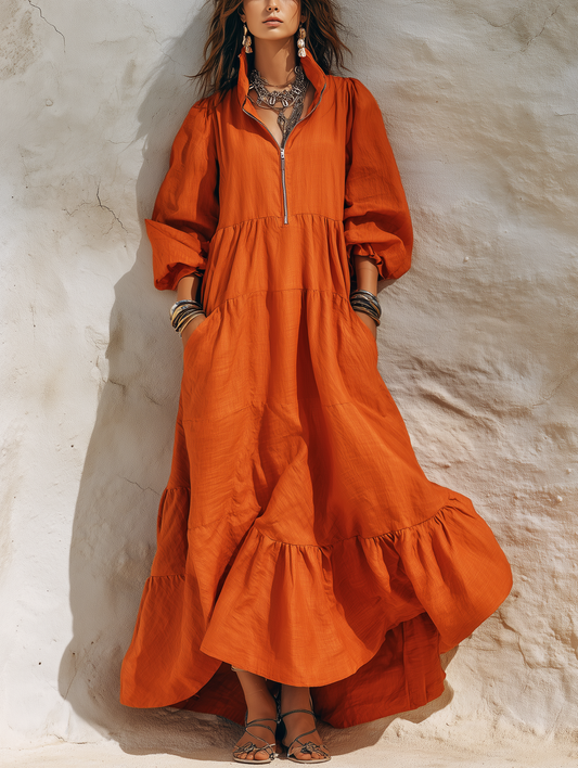 Women's Orange Linen Maxi Dress – ModClo