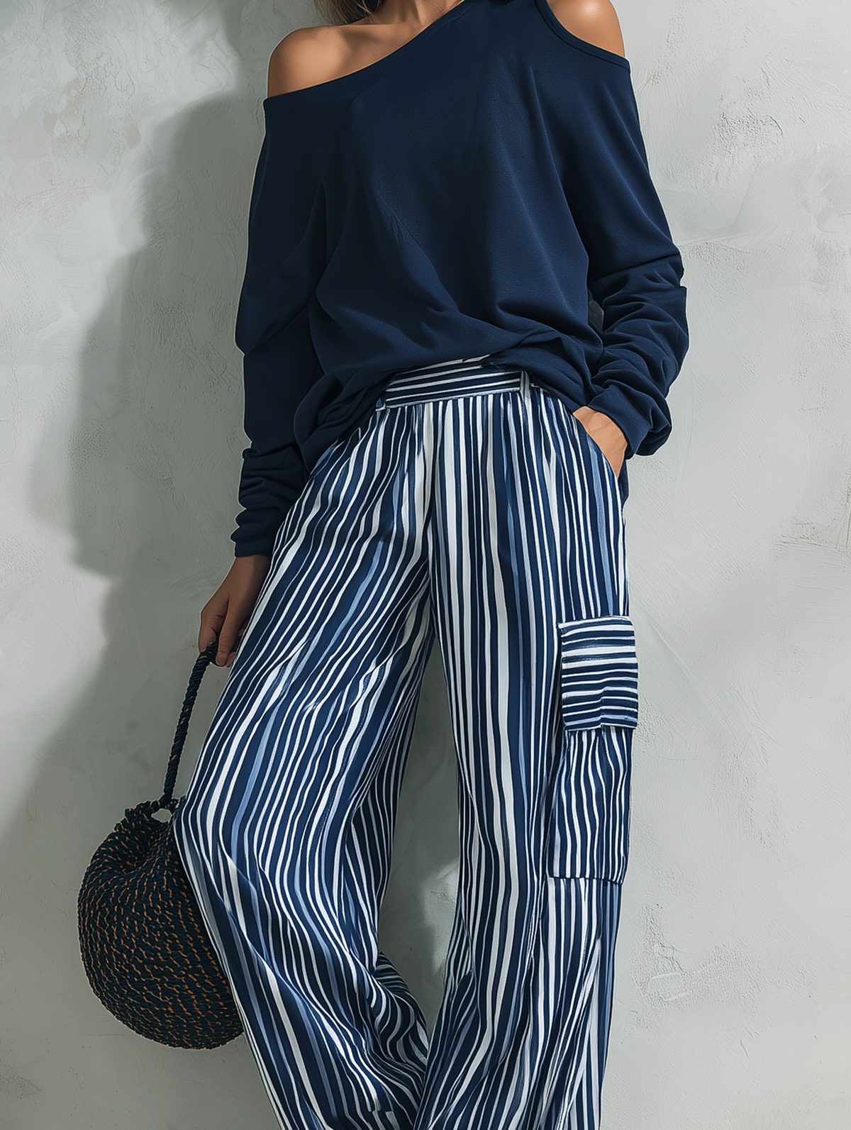 Women's White Woven Striped Set – ModClo