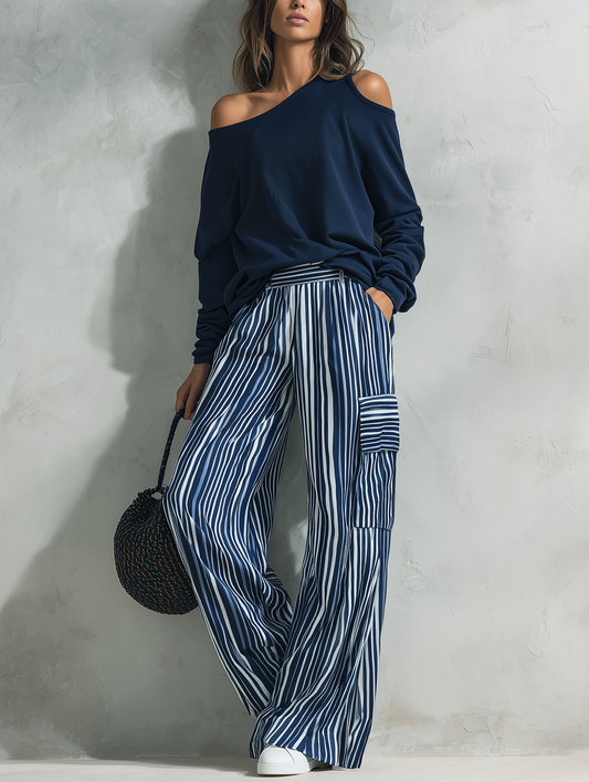 Women's White Woven Striped Set – ModClo