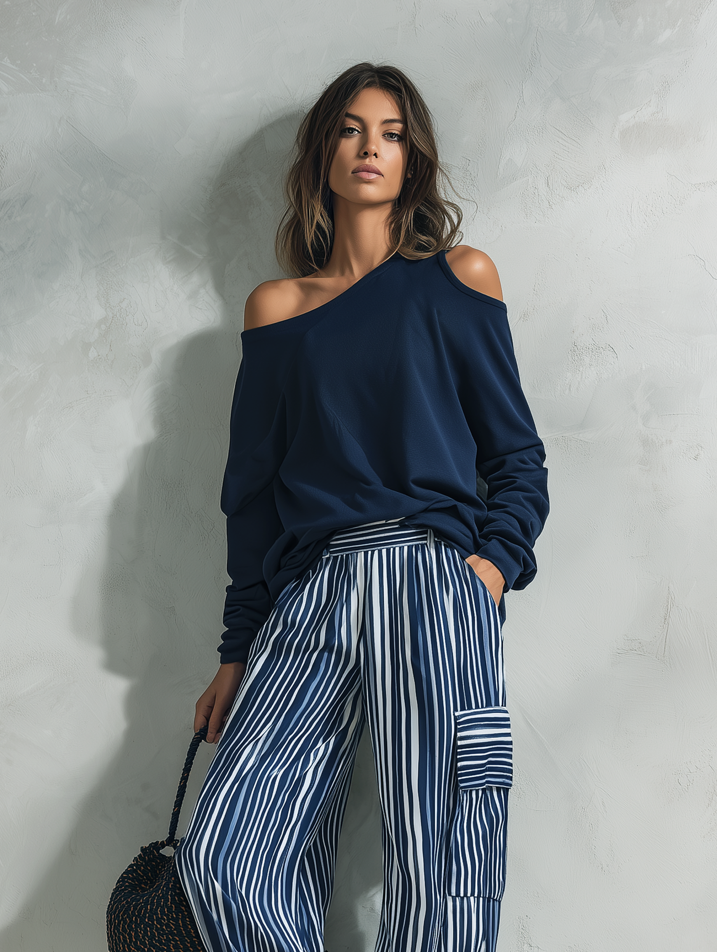 Women's White Woven Striped Set – ModClo