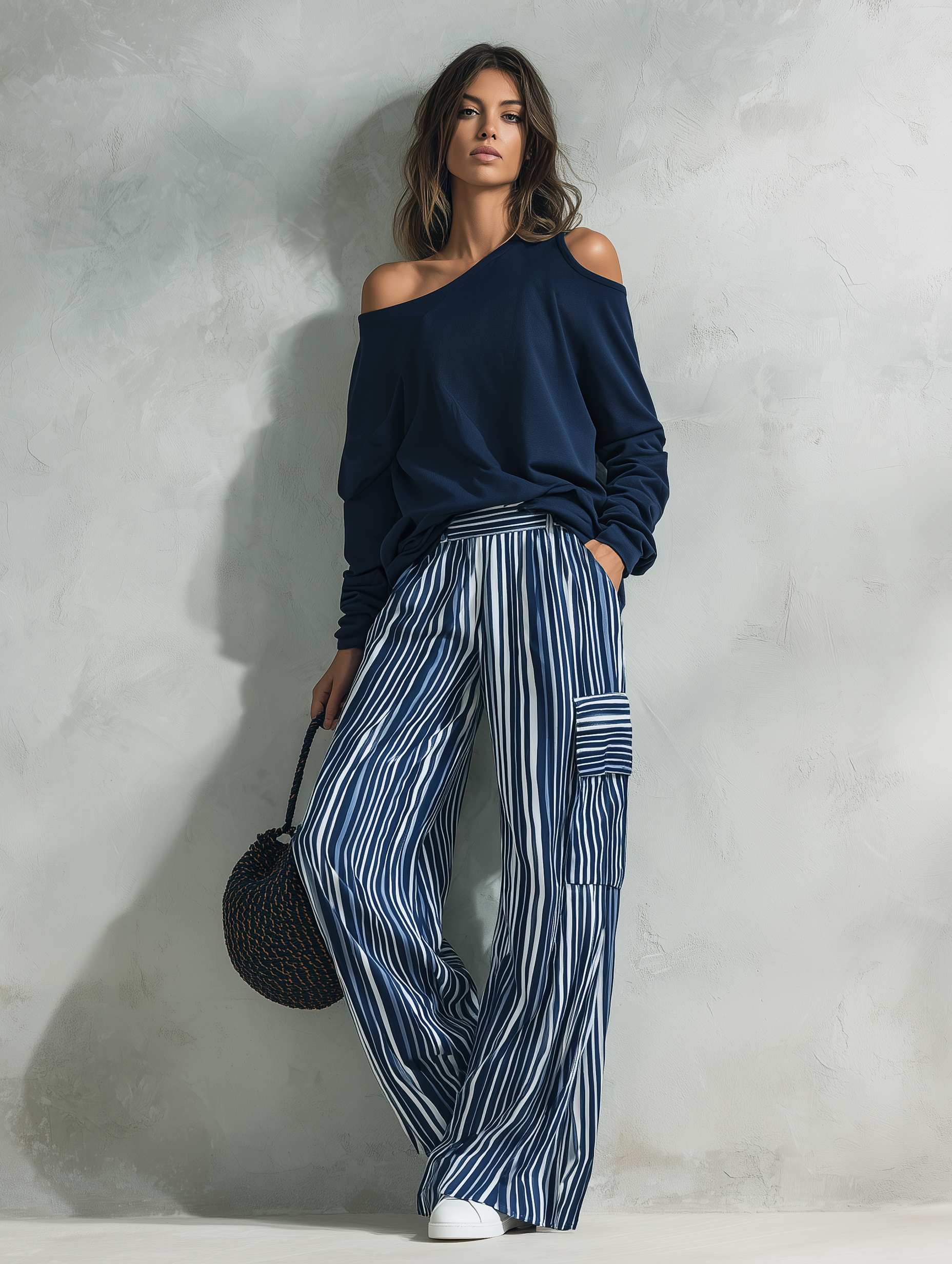 Women's White Woven Striped Set – ModClo