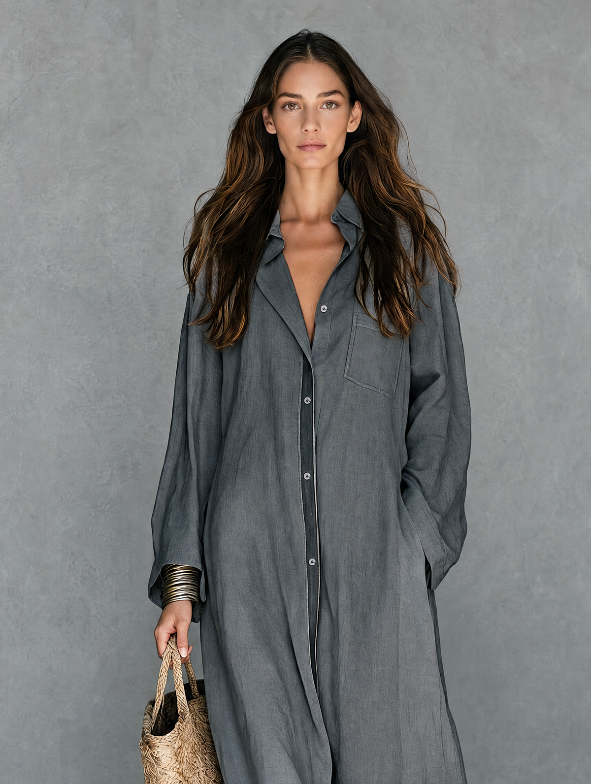 Women's Grey Linen Maxi Dress – ModClo