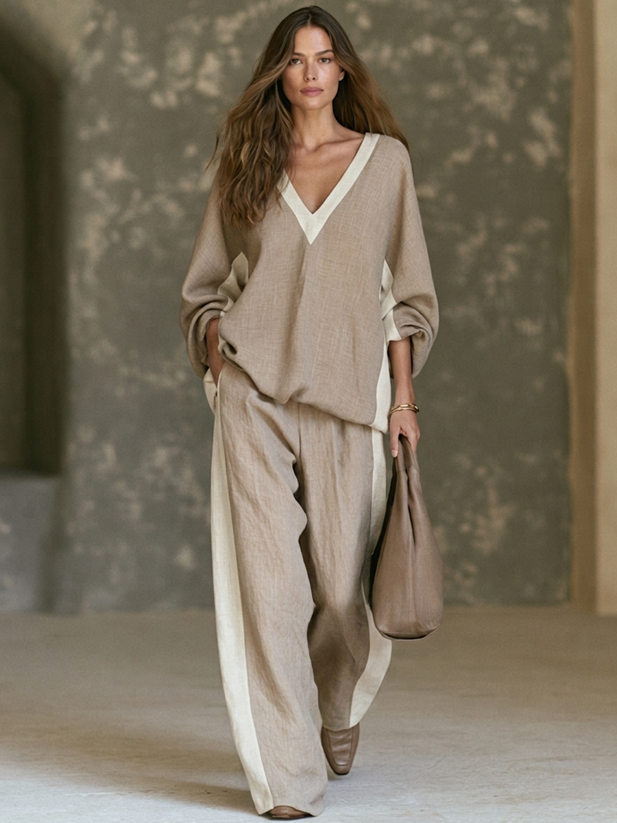 Women's Linen Color Block Two-Piece Set – ModClo