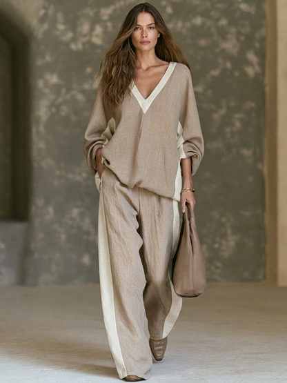Women's Linen Color Block Two-Piece Set – ModClo