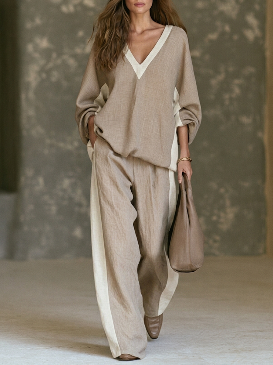 Women's Linen Color Block Two-Piece Set – ModClo